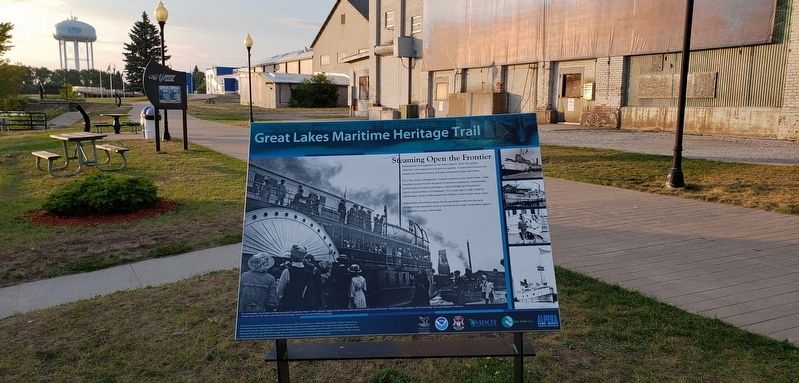 Steaming Open the Frontier Marker (<i>wide view; looking north; Alpena Bi-Path in background</i>). Click for full size. Steaming Open the Frontier Marker (<i>wide view; looking north; Alpena Bi-Path in background</i>) image. Click for full size.