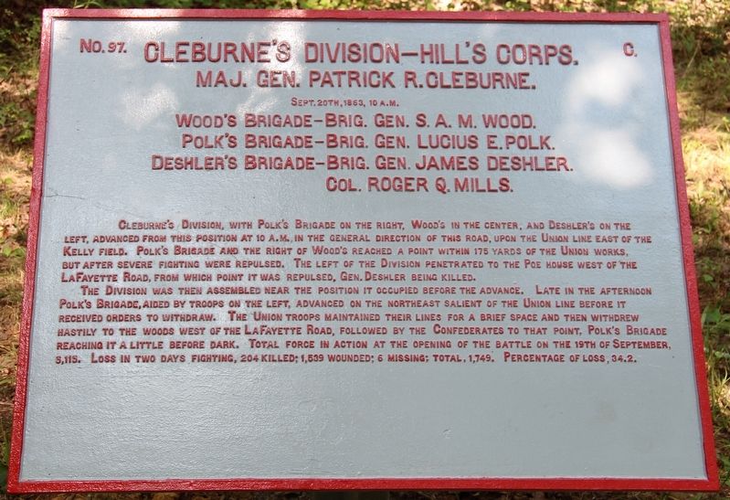 Cleburne's Division Marker. Click for full size. Cleburne's Division Marker image. Click for full size.