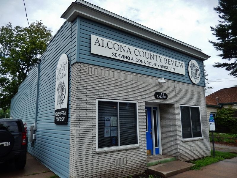 Alcona County Review (<i>wide view; marker visible at right corner of building</i>) image. Click for full size.