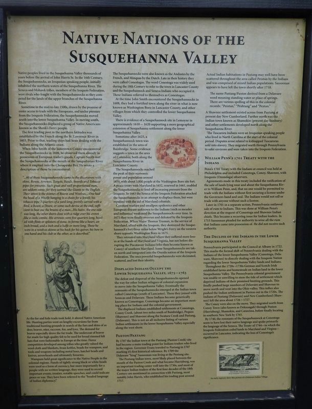 Native Nations of the Susquehanna Valley Marker (<i>panel 1</i>) image. Click for full size.