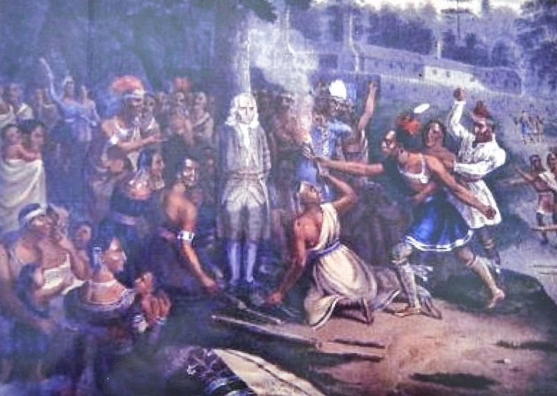 Marker detail: <i>The Attempt to Burn John Harris in 1839 – 1840</i>, by William A. Reeder. Click for full size. Marker detail: <i>The Attempt to Burn John Harris in 1839 – 1840</i>, by William A. Reeder image. Click for full size.