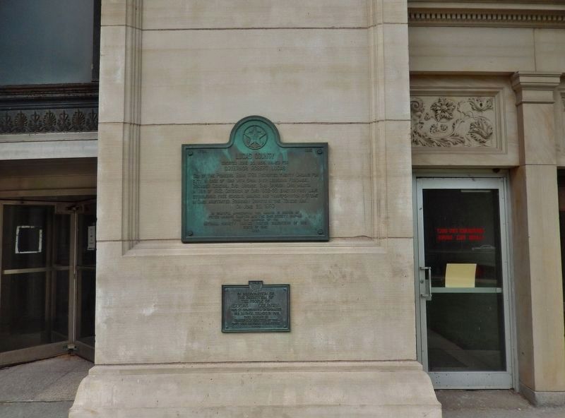 Lucas County Marker (<i>close view; front right-hand pillar at Lucas County Courthouse entrance</i>) image. Click for full size.