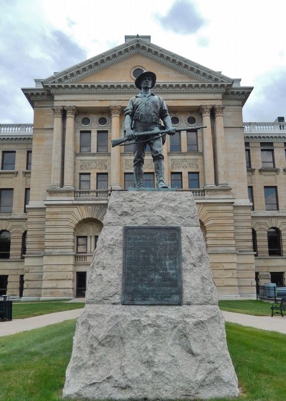 Spanish American War Memorial (<i>tall view; marker mounted on granite pedestal below sculpture</i>). Click for full size. Spanish American War Memorial (<i>tall view; marker mounted on granite pedestal below sculpture</i>) image. Click for full size.