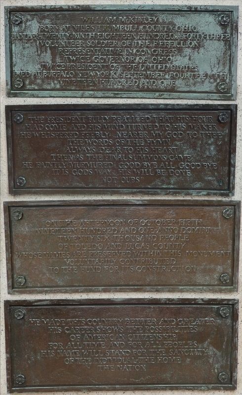 William McKinley Monument Marker (panels 1 through 4) image. Click for full size.