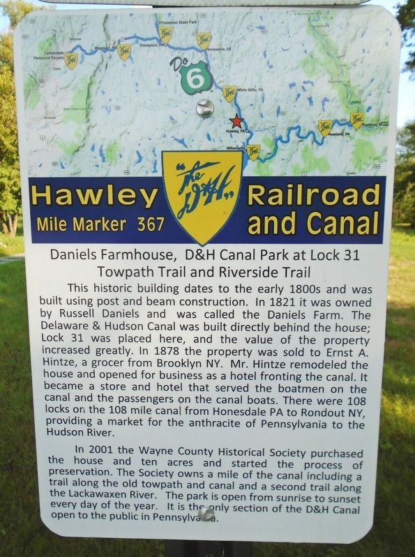 Daniels Farmhouse, D&H Canal Park at Lock 31 Towpath Trail and Riverside Trail Marker image. Click for full size.