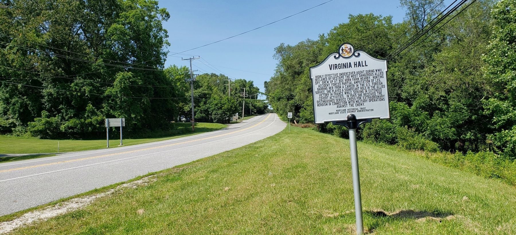Virginia Hall Marker (<i>wide view; looking north along York Road</i>) image. Click for full size.