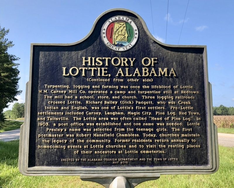 History of Lottie, Alabama Marker (reverse) image. Click for full size.