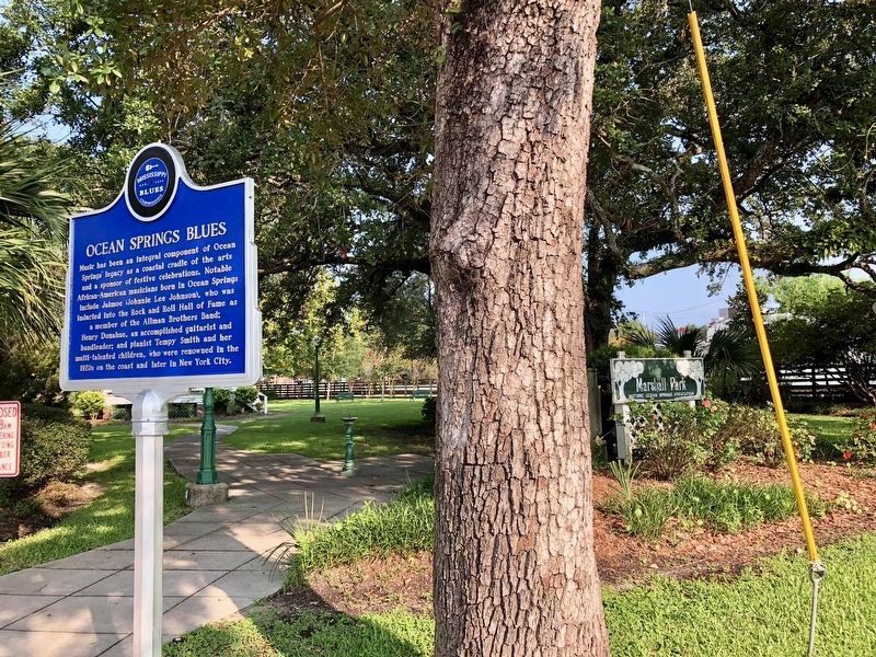 Marker at Marshall Park where the bandstand is located. image. Click for full size.