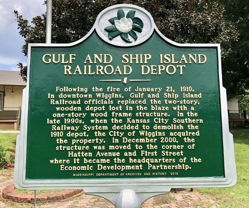 Gulf and Ship Island Railroad Depot Marker image. Click for full size.