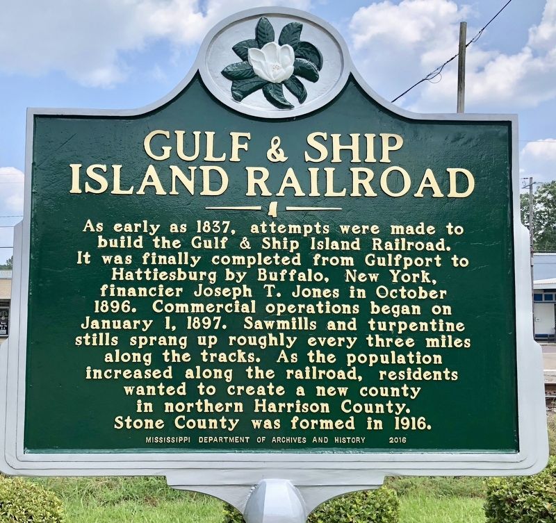 Gulf and Ship Island Railroad Marker image. Click for full size.