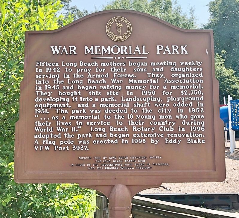 War Memorial Park Marker image. Click for full size.