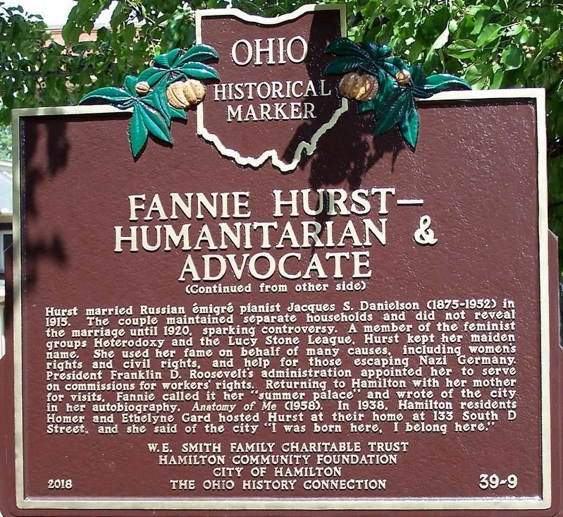 Fannie Hurst - Humanitarian and Advocate side image. Click for full size.