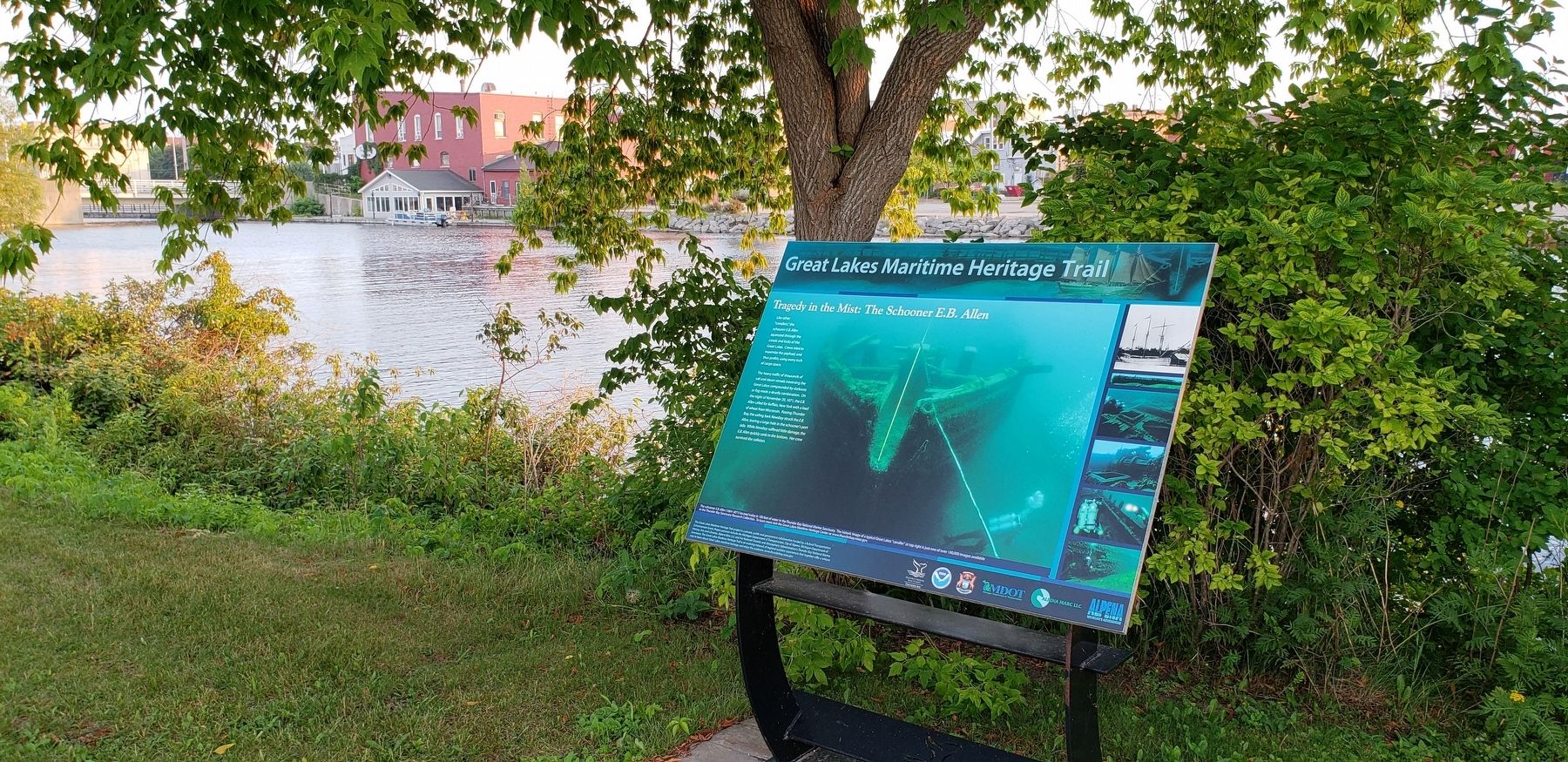 Tragedy in the Mist Marker (<i>wide view; Thunder Bay River in the background</i>). Click for full size. Tragedy in the Mist Marker (<i>wide view; Thunder Bay River in the background</i>) image. Click for full size.