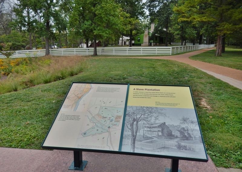 A Slave Plantation Marker (<i>wide view; plantation & main house in background</i>) image. Click for full size.