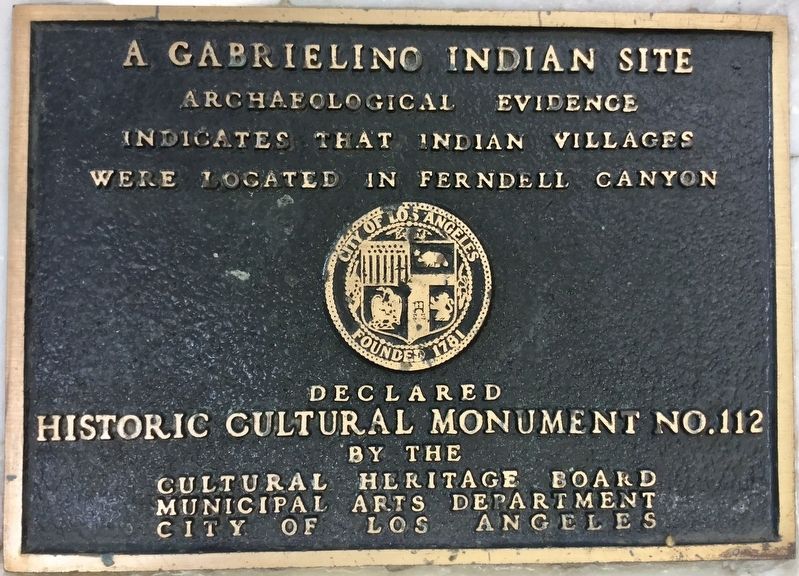 A Gabrielino Indian Site Marker. Click for full size. A Gabrielino Indian Site Marker image. Click for full size.
