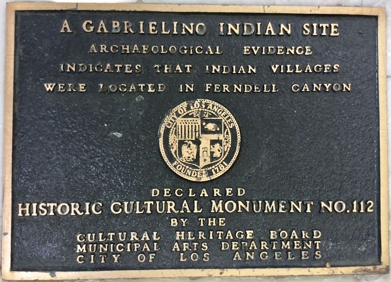 A Gabrielino Indian Site Marker image. Click for full size.