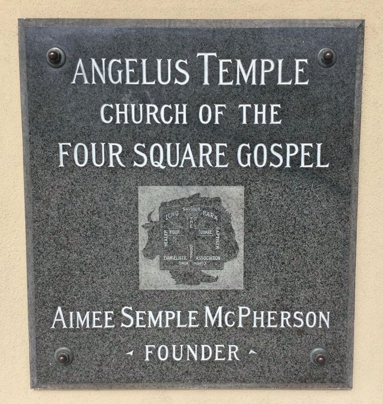 Marker on Angelus Temple. Click for full size. Marker on Angelus Temple image. Click for full size.
