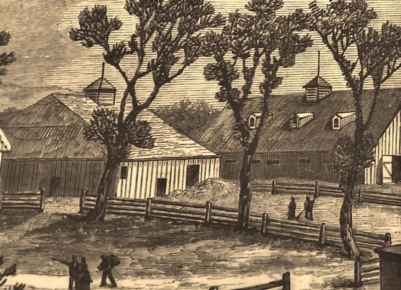 Marker detail: Frank Leslies illustration of the barn and stable on President Grants farm image. Click for full size.