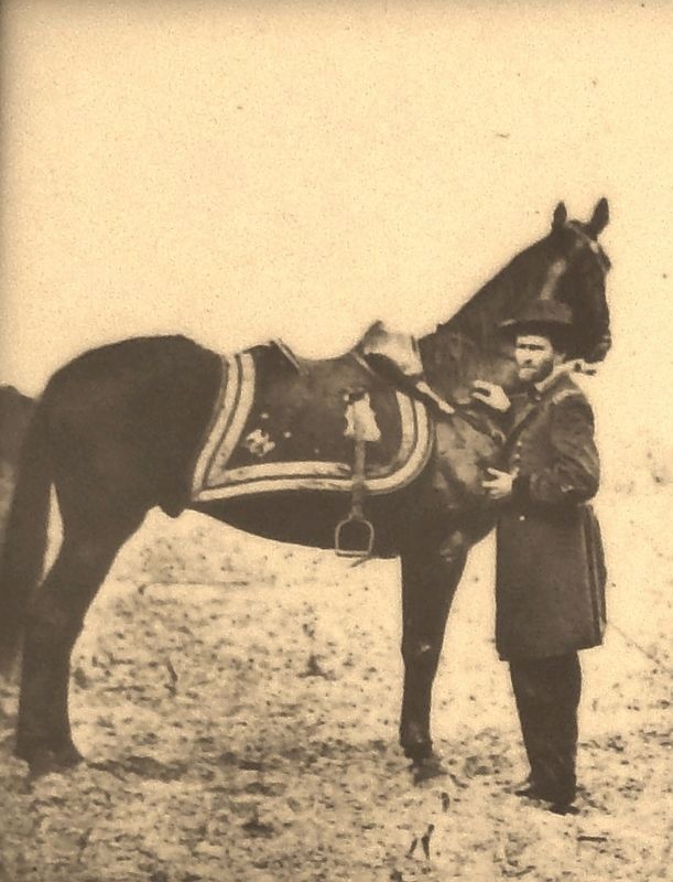 Marker detail: Ulysses S. Grant, full-length portrait, standing alongside his war horse, "Cincinnati. Click for full size. Marker detail: Ulysses S. Grant, full-length portrait, standing alongside his war horse, "Cincinnati image. Click for full size.