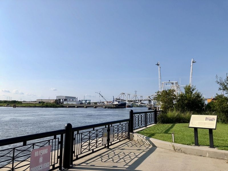 View of marker looking north on the Pascagoula River. image. Click for full size.