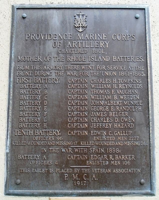 Providence Marine Corps of Artillery Marker. Click for full size. Providence Marine Corps of Artillery Marker image. Click for full size.