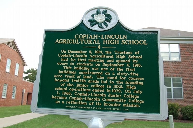 Copiah-Lincoln Agricultural High School Marker. Click for full size. Copiah-Lincoln Agricultural High School Marker image. Click for full size.