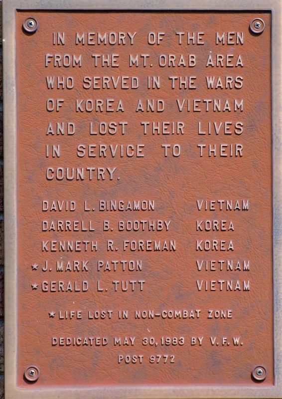 Mt. Orab Korean and Vietnam Memorial Marker. Click for full size. Mt. Orab Korean and Vietnam Memorial Marker image. Click for full size.