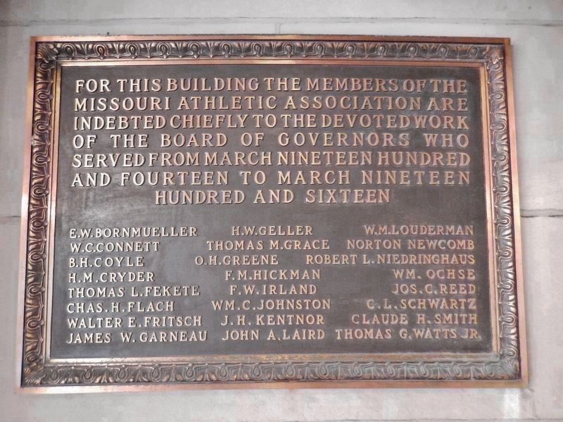 The Missouri Athletic Club Plaque (<i>mounted on wall, near marker</i>). Click for full size. The Missouri Athletic Club Plaque (<i>mounted on wall, near marker</i>) image. Click for full size.