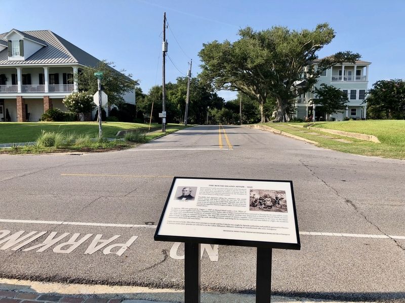 The Round Island Affair - 1849 Marker looking north on Pascagoula Street. image. Click for full size.