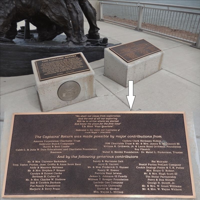 The Captains' Return Marker (<i>wide view showing adjacent dedication plaque detail</i>) image. Click for full size.