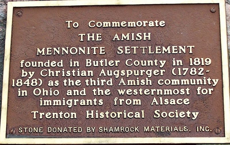 The Amish Mennonite Settlement Marker. Click for full size. The Amish Mennonite Settlement Marker image. Click for full size.