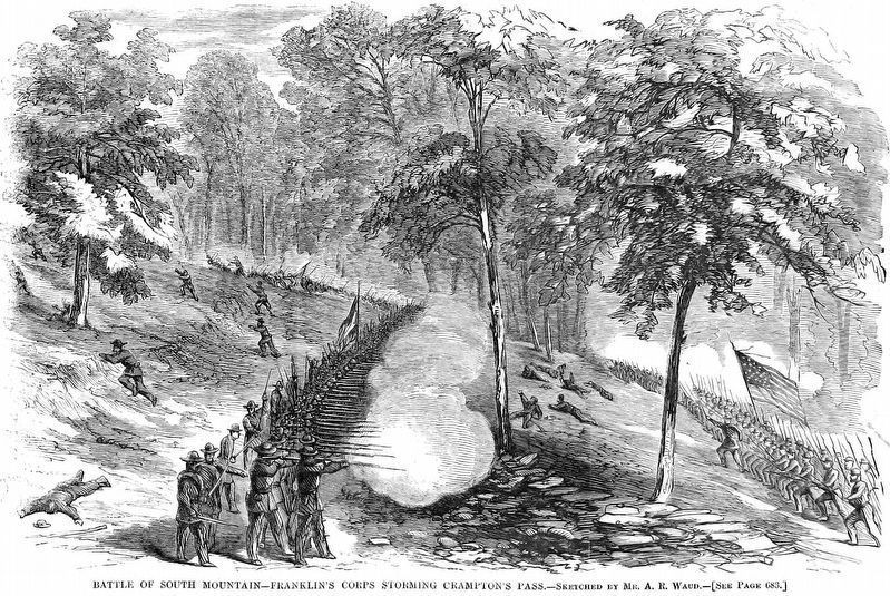Battle of South Mountain<br>Franklin's Corps Storming Crampton's Pass. Click for full size. Battle of South Mountain<br>Franklin's Corps Storming Crampton's Pass image. Click for full size.