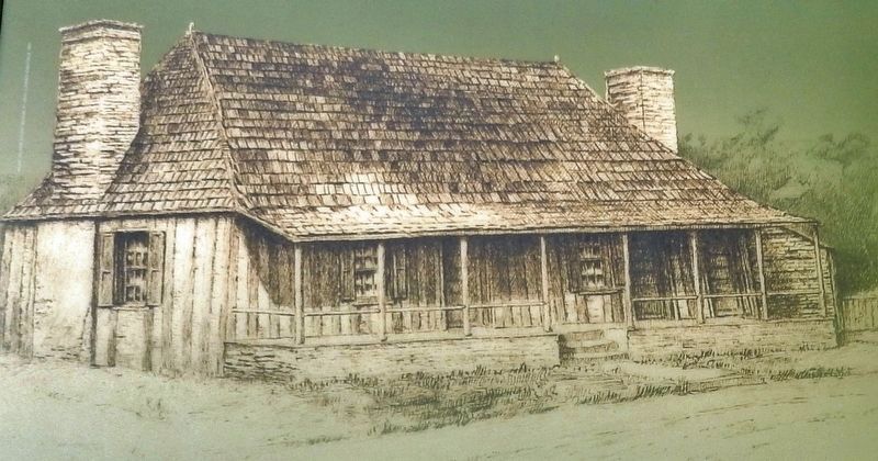 Marker detail: French-style log home image. Click for full size.