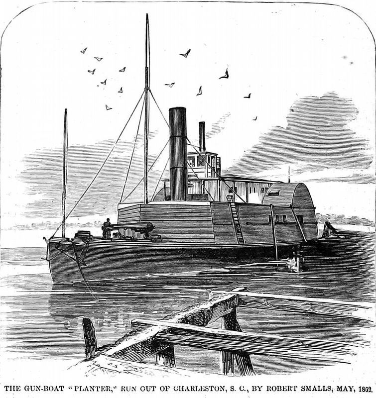 The Gun-Boat “Planter” run out of Charleston, S.C., by Robert Smalls, May, 1862 image. Click for full size.