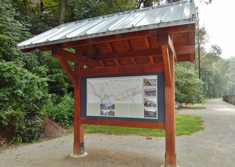 The Atglen & Susquehanna Low Grade Marker (<i>wide view; Enola Low Grade Rail Trail on right</i>). Click for full size. The Atglen & Susquehanna Low Grade Marker (<i>wide view; Enola Low Grade Rail Trail on right</i>) image. Click for full size.