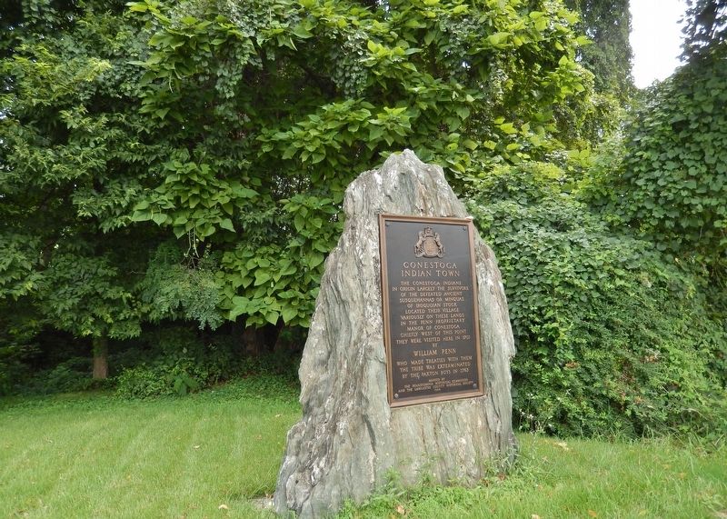 Conestoga Indian Town Marker (<i>wide view; showing large boulder upon which marker is mounted</i>) image. Click for full size.