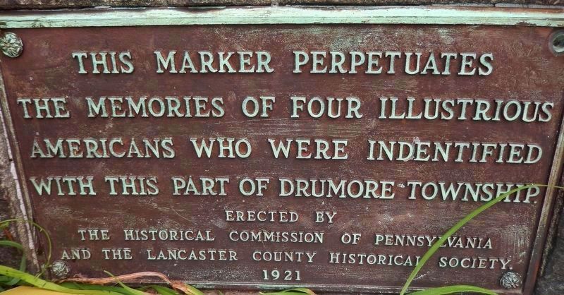 Drumore Township Illustrious Americans Marker<br>(<i>Marker Legend - located at base of marker</i>). Click for full size. Drumore Township Illustrious Americans Marker<br>(<i>Marker Legend - located at base of marker</i>) image. Click for full size.