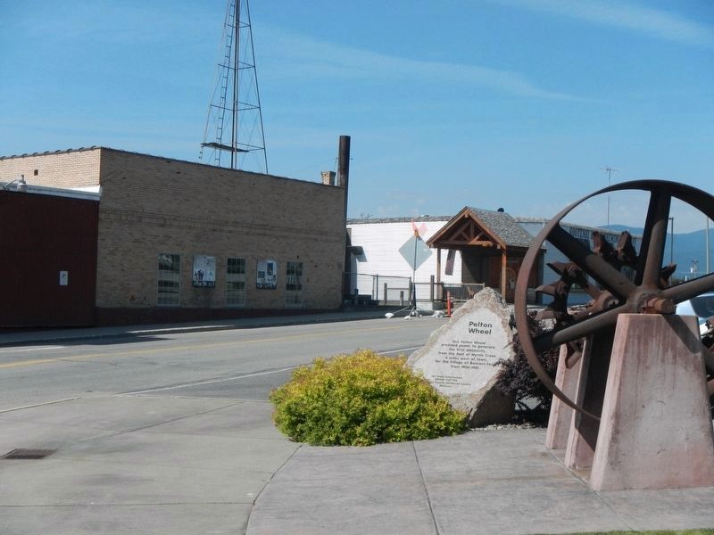 The old power plant and o1907 Pelton water wheel. Click for full size. The old power plant and o1907 Pelton water wheel image. Click for full size.