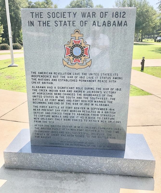 The Society War of 1812 in the State of Alabama Marker. Click for full size. The Society War of 1812 in the State of Alabama Marker image. Click for full size.