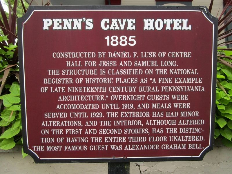 Penn's Cave Hotel Marker. Click for full size. Penn's Cave Hotel Marker image. Click for full size.