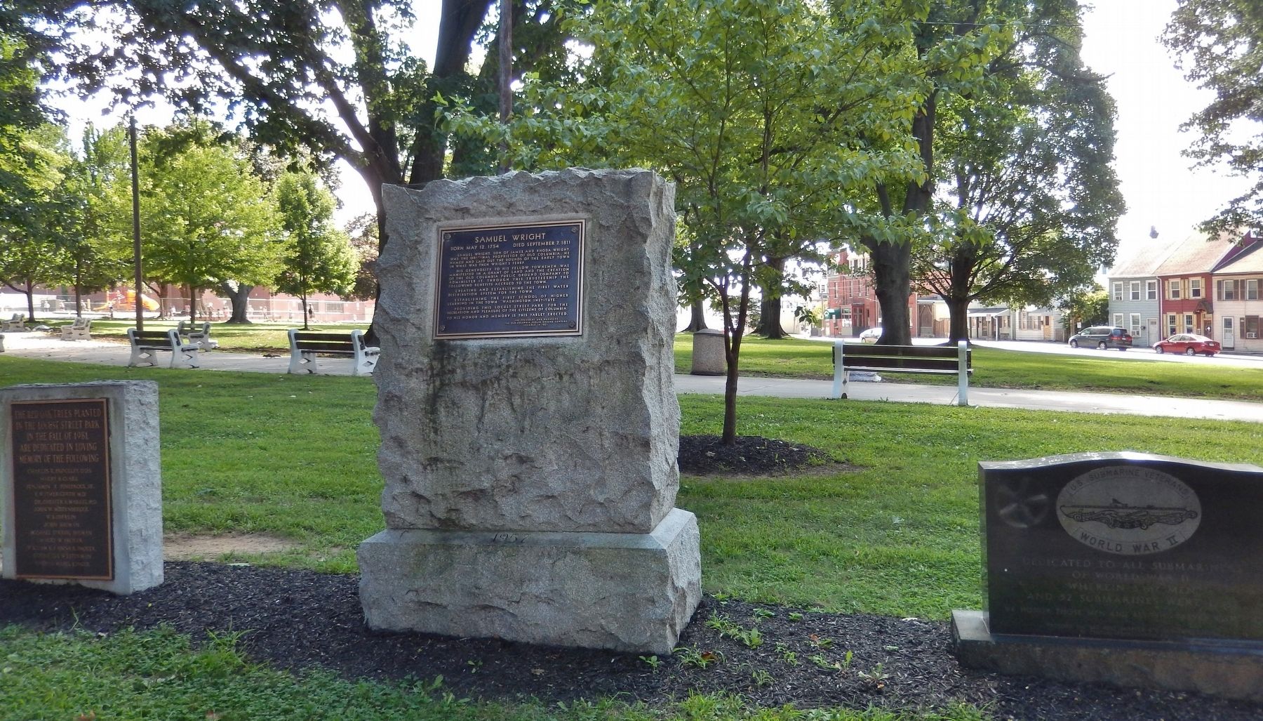 Samuel Wright Marker (<i>wide view; unrelated memorial markers visible on right and left</i>) image. Click for full size.