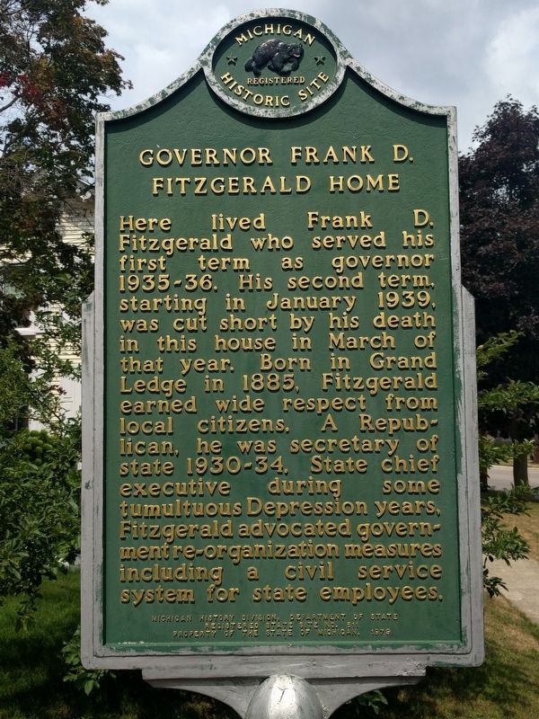Governor Frank D. Fitzgerald Home Marker. Click for full size. Governor Frank D. Fitzgerald Home Marker image. Click for full size.