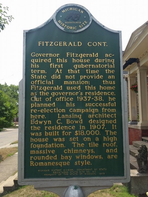 Governor Frank D. Fitzgerald Home Marker image. Click for full size.