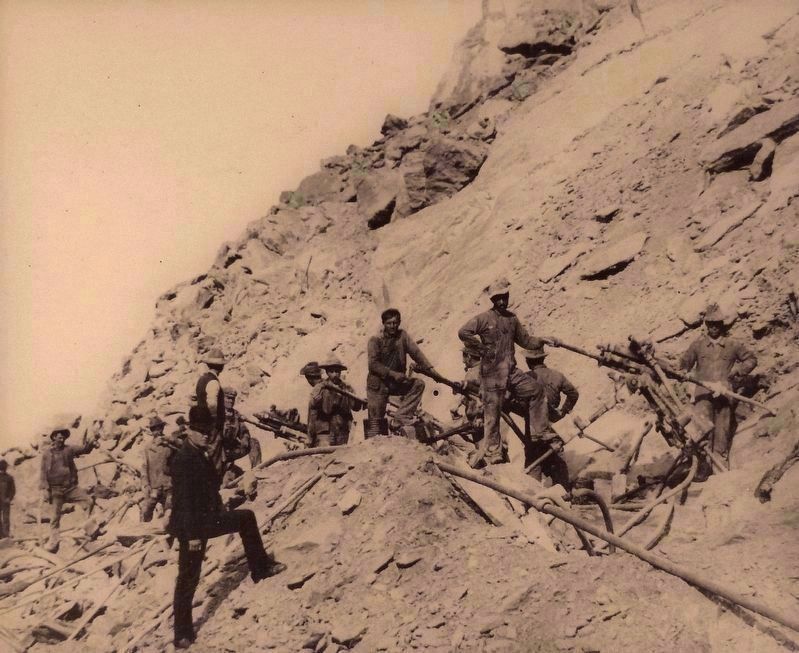 Marker detail: Drilling pilot holes for dynamite. Click for full size. Marker detail: Drilling pilot holes for dynamite image. Click for full size.
