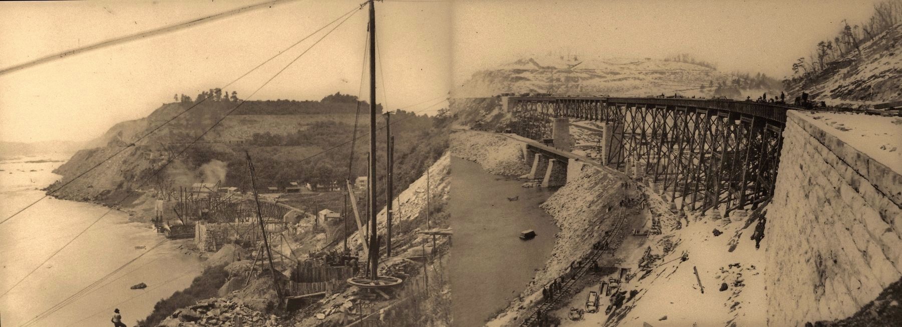 Marker detail: Construction of tandem bridges crossing the mouth of the Conestoga River. Click for full size. Marker detail: Construction of tandem bridges crossing the mouth of the Conestoga River image. Click for full size.