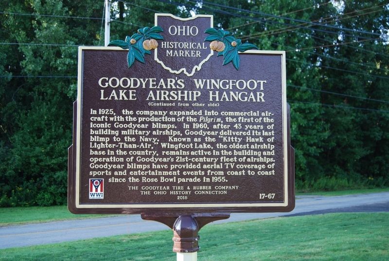 Goodyear's Wingfoot Lake Airship Hangar Marker. Click for full size. Goodyear's Wingfoot Lake Airship Hangar Marker image. Click for full size.