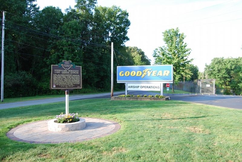 Goodyear's Wingfoot Lake Airship Hangar Marker. Click for full size. Goodyear's Wingfoot Lake Airship Hangar Marker image. Click for full size.
