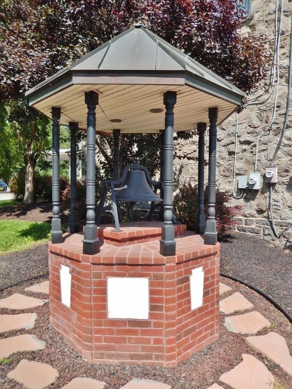 Surviving 1898 Atglen Borough Hall Bell (<i>on exhibit behind marker</i>) image. Click for full size.