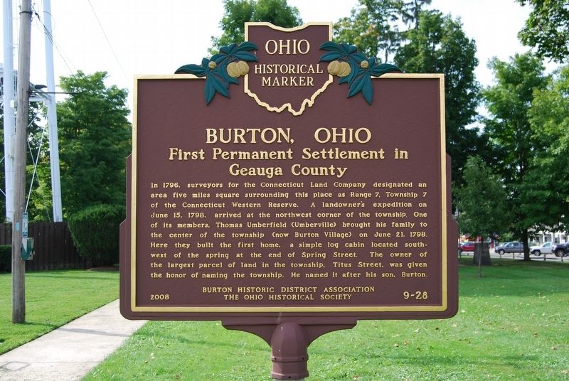 Burton, Ohio-First Permanent Settlement in Geauga County Marker image. Click for full size.