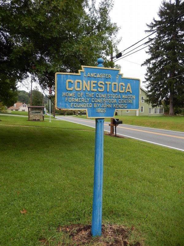 Conestoga Marker (<i>tall view; Main Street in background</i>). Click for full size. Conestoga Marker (<i>tall view; Main Street in background</i>) image. Click for full size.